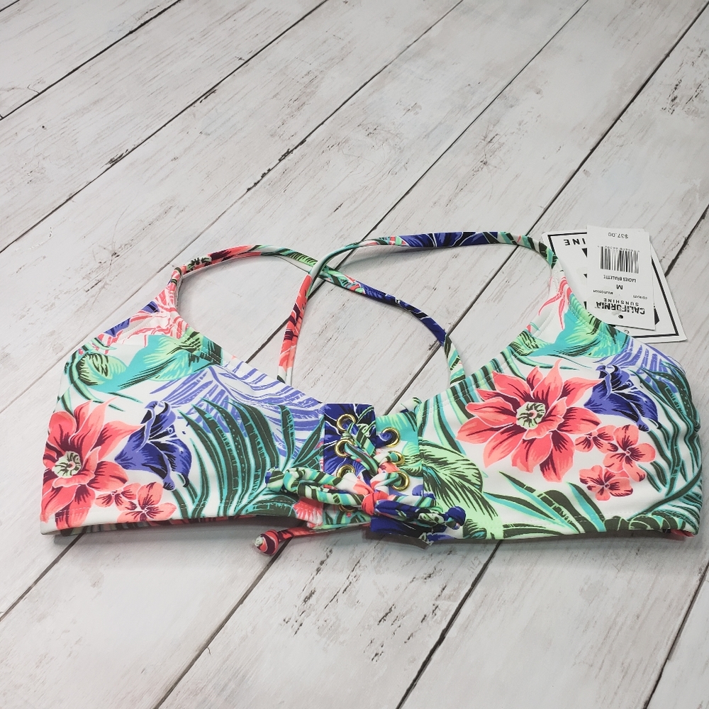 New California Sunshine Tropical Floral Bikini Top